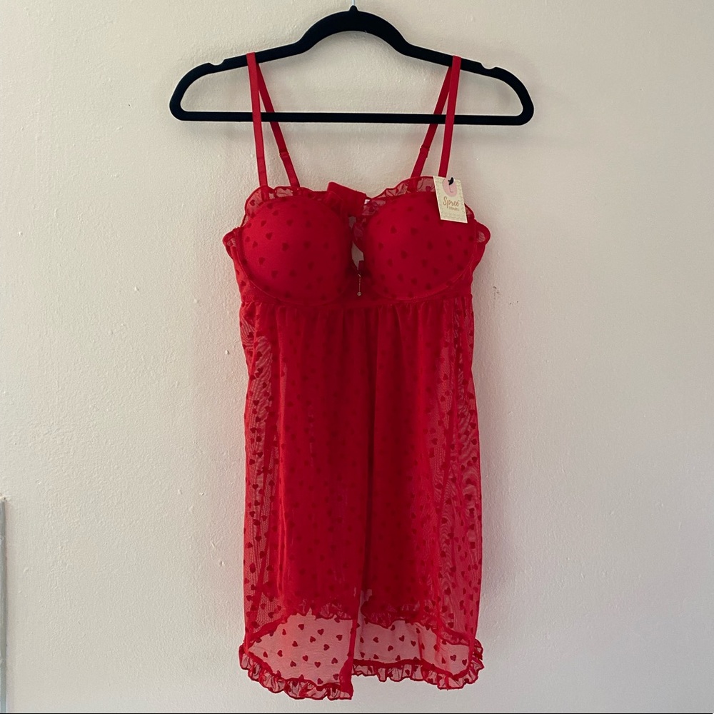 NWT Red Hearts Mesh Babydoll Matching Set Size L